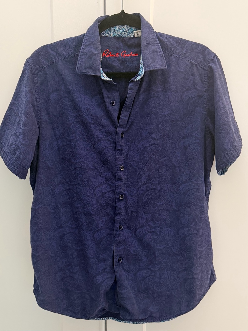 Robert Graham Navy Short-Sleeve Button-Down with Paisley Print